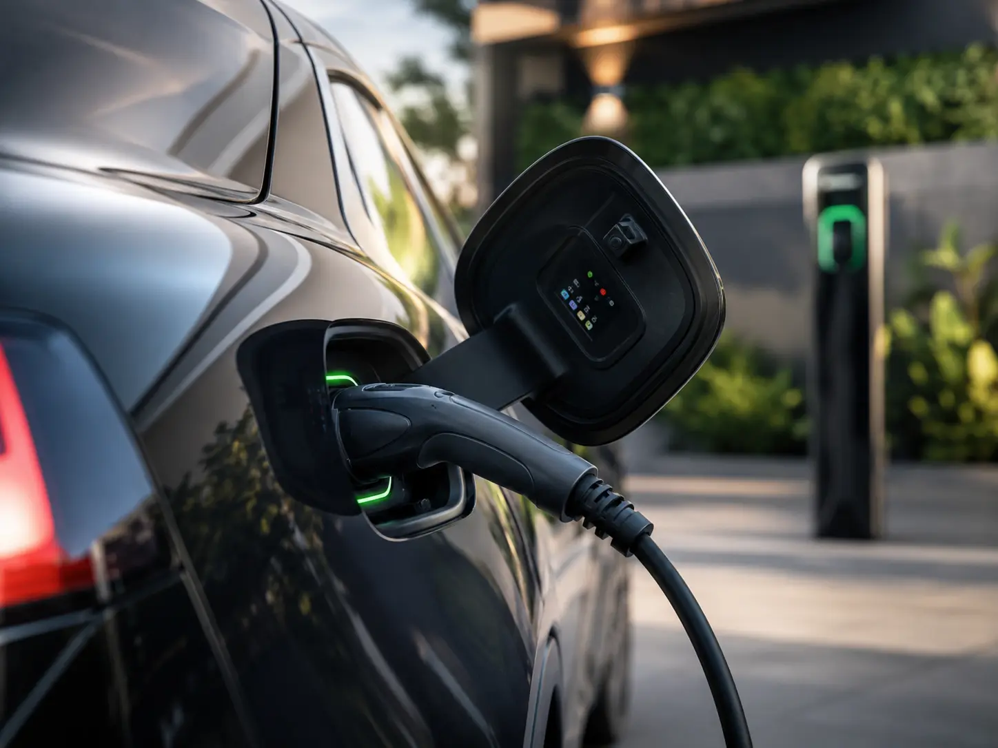 Electric vehicle connected to a residential home charger