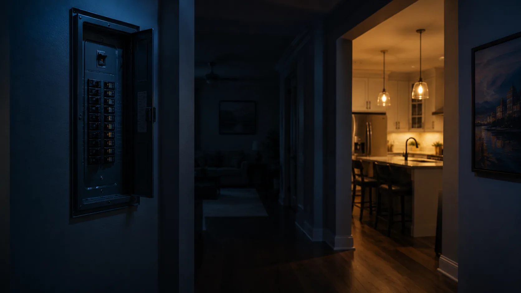 Electrical panel in a home during a partial power-loss condition