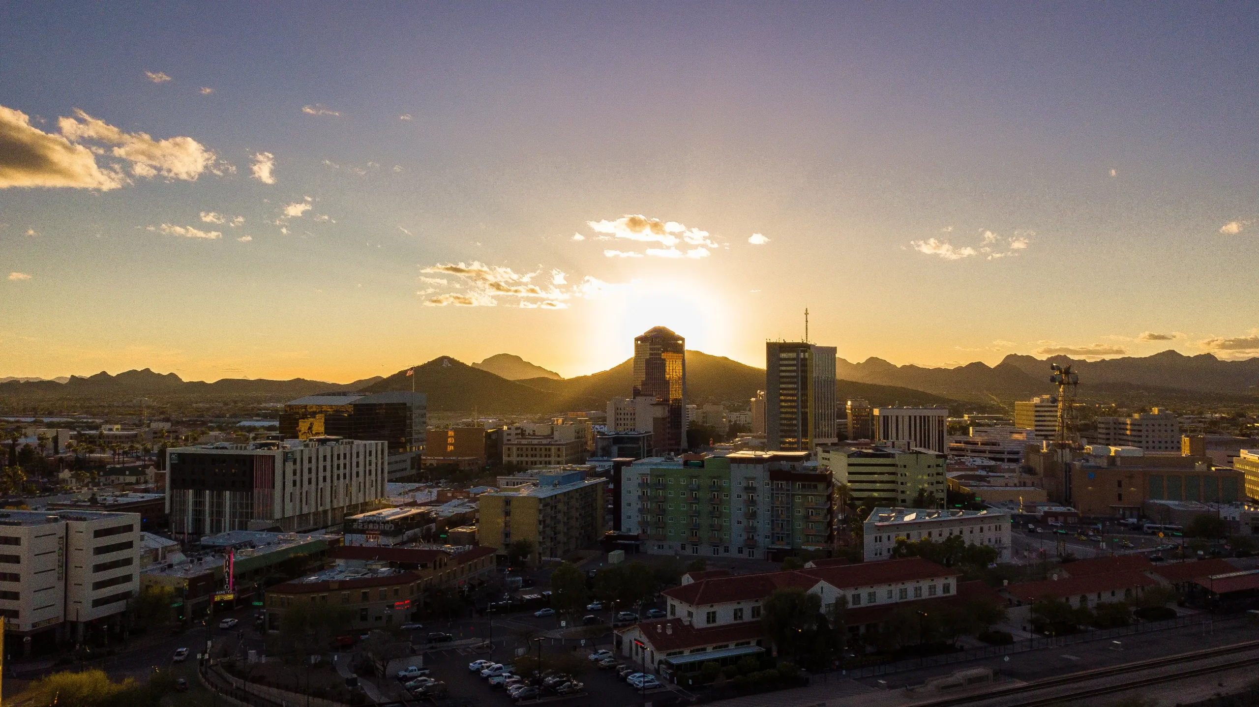 Tucson, Arizona cityscape and surrounding desert landscape